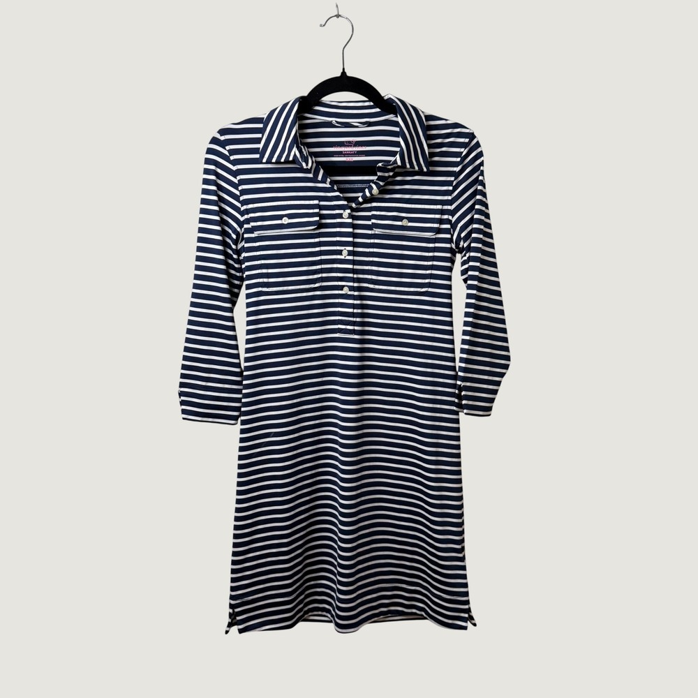 Vineyard Vines Sankaty Stripe Navy White Polo Shirt Dress Preppy Golf XXS
